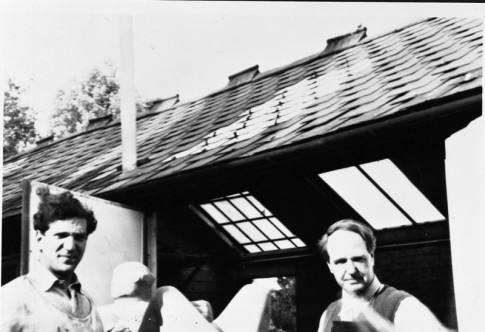 Caro with Henry Moore at Moore’s studio in Much Hadham, Hertfordshire, c. 1952, as featured in our book Caro