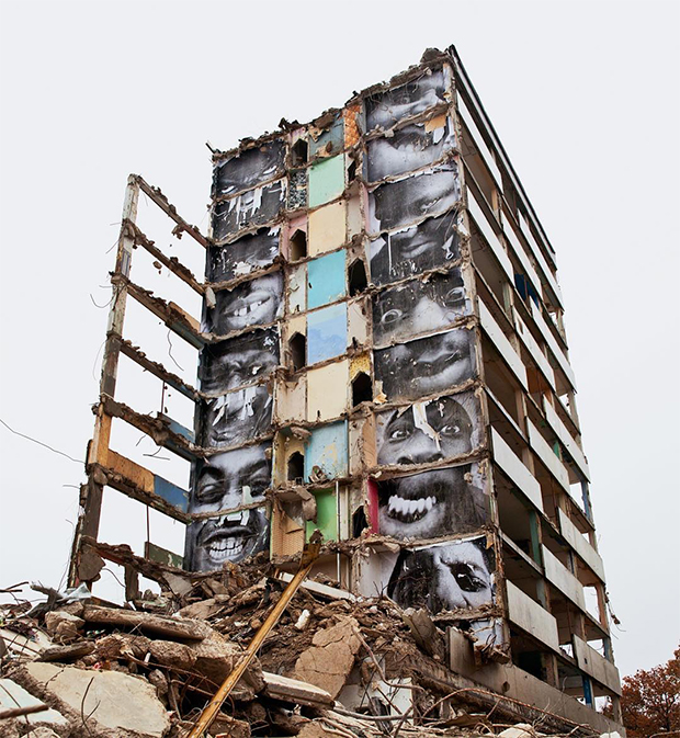 B11, Destruction #2, Les Bosquets, Montfermeil, 2013 by JR, as reproduced in JR: Can Art Change The World?