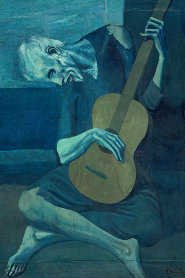 The Old Guitarist 1903–4 by Pablo Picasso, oil on panel 122.9 x 82.6 cm (48½ x 32½ in) Art Institute of Chicago, Illinois. The Art Institute of Chicago / Art Resource, ny/ Scala, Florence / ©
Succession Picasso/dacs, London 2017. As reproduced in Chromaphilia: The Story of Colour in Art