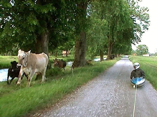 Roman Signer Kajak (Kayak), 2000 Rheintal/CH
Video still: Tomasz Rogowiec Courtesy the artist