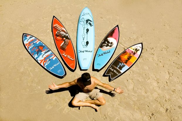 Tim Bessell with his selection of Warhol boards